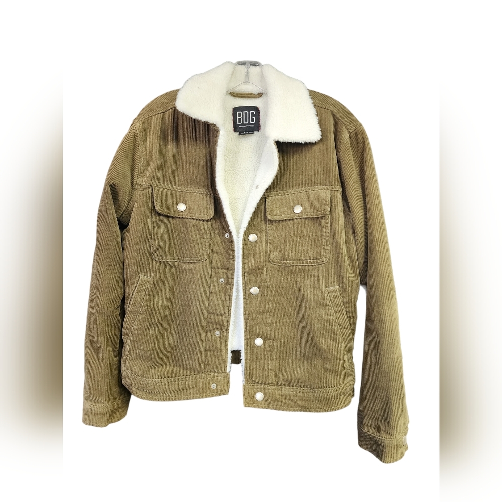 Urban Outfitters BDG Olive Corduroy Sherpa Trucker Jacket Size Small